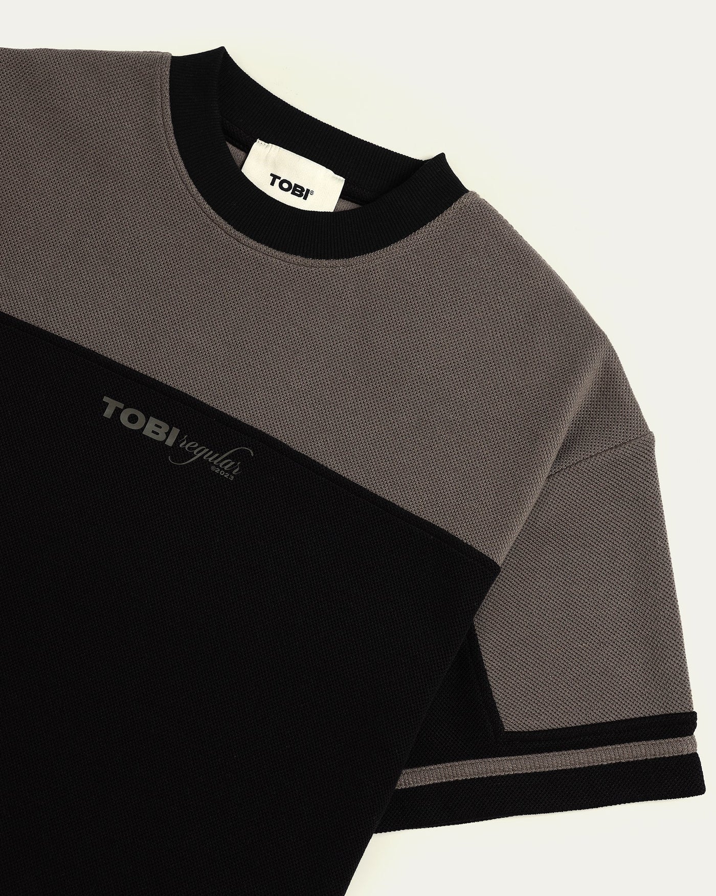 Waffle Panel T-shirt - Black - TOBI