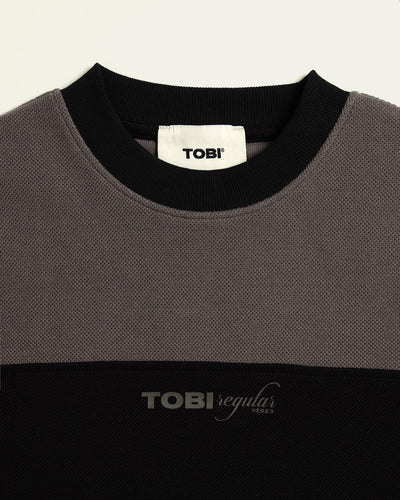 Waffle Panel T-shirt - Black - TOBI