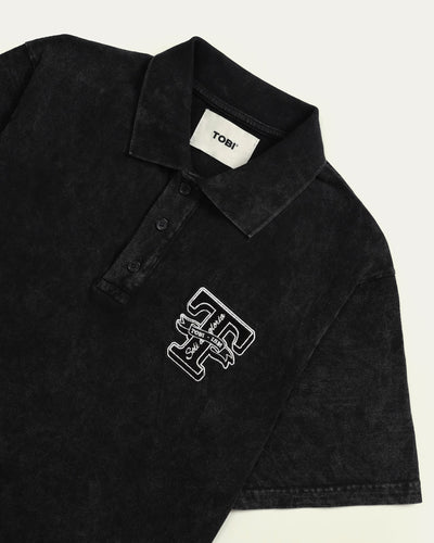 Wash Polo Shirt - Black - TOBI